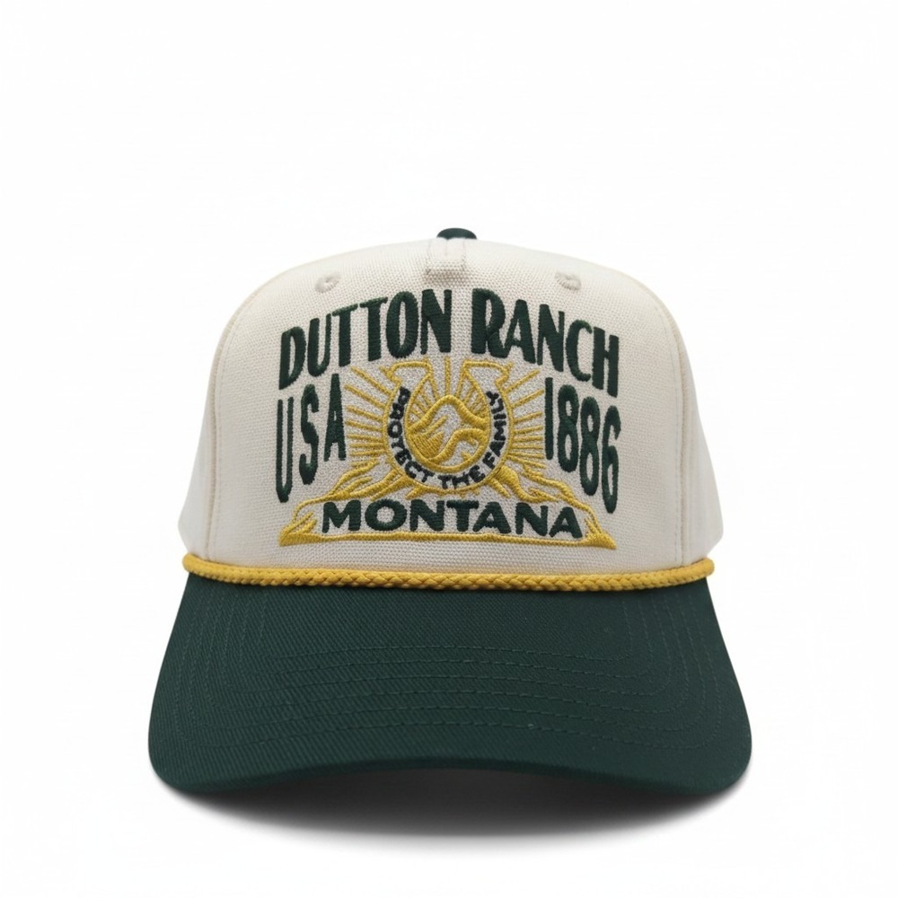 Yellowstone Dutton Ranch USA 1886 Montana Trucker Hat Cream Green Snapback NWOT